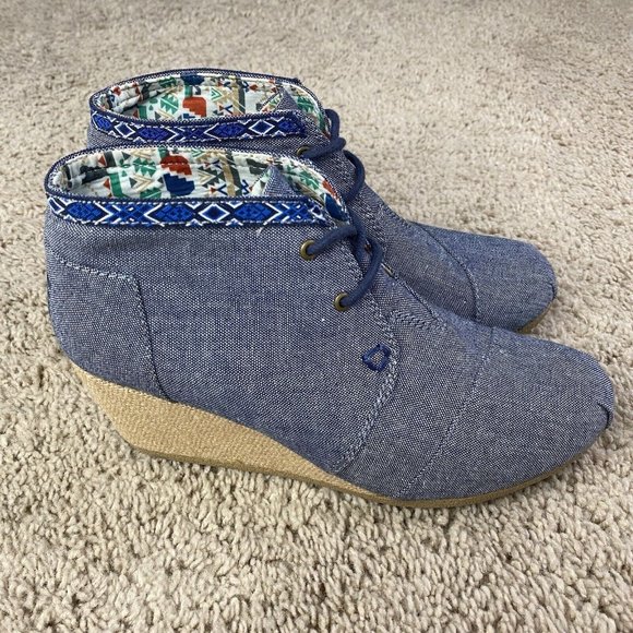 Bobs by Skechers Memory Foam Denim‎ Lace Up Bootie Wedges Womens 8 - Picture 4 of 14
